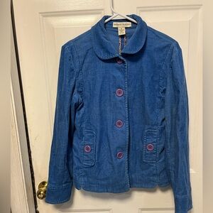 Bamboo Traders vintage Blue Corduory Jacket with Purple Buttons
